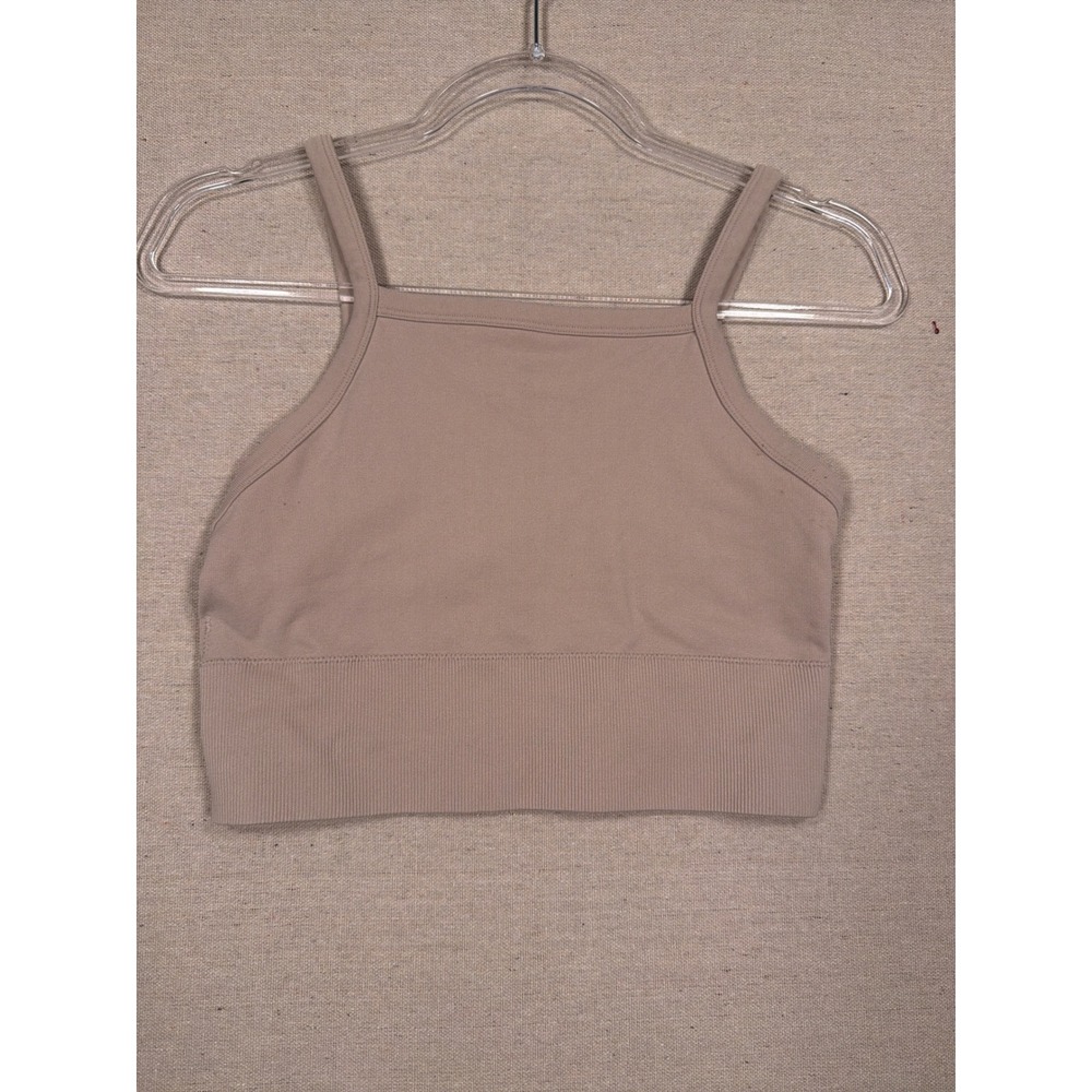 Pro-Fit Seamless Cropped Tank Top Taupe Square Neck Ribbed Hem XL